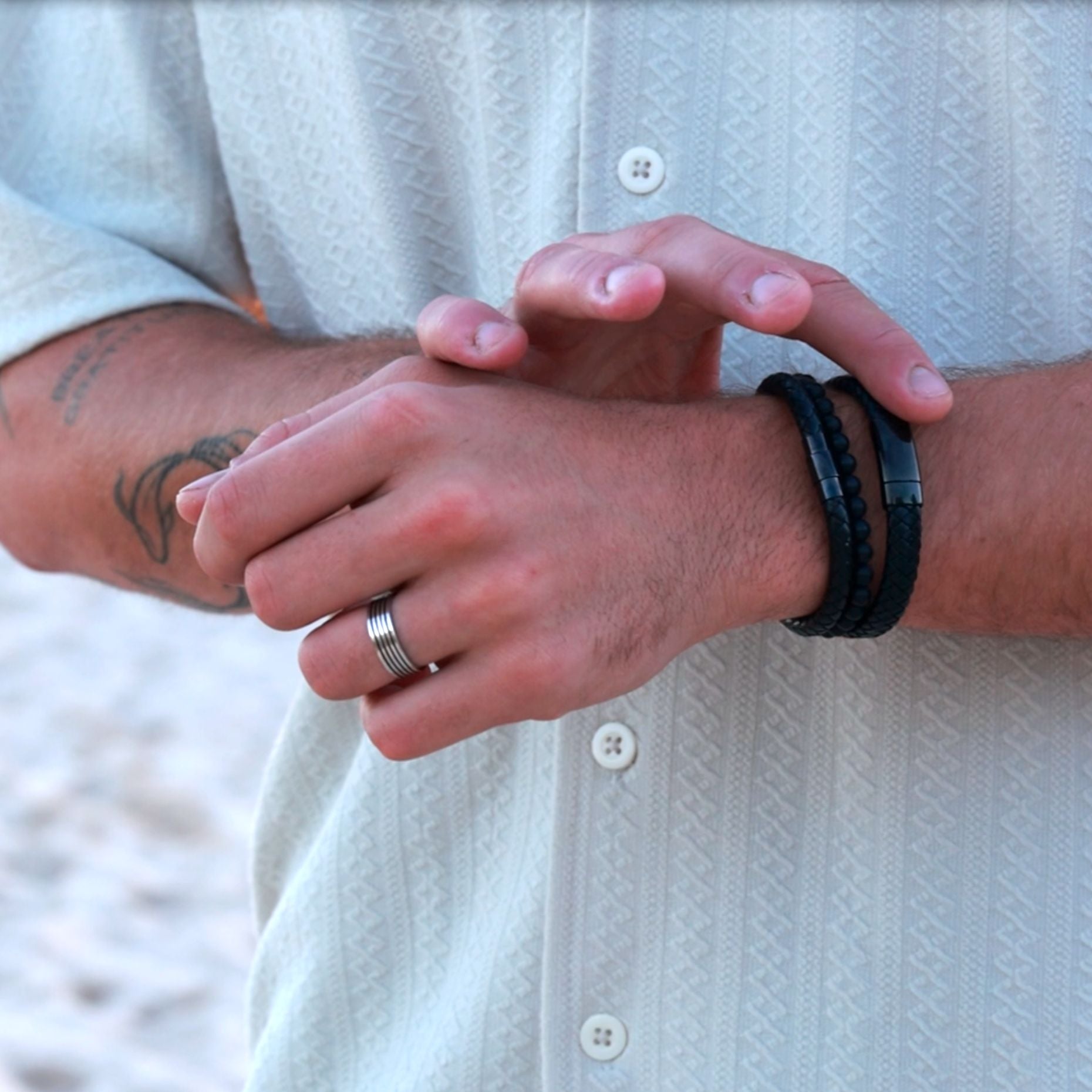 Modern men’s sterling silver ring with blackened line detailing and optional inside engraving – The Silver Store