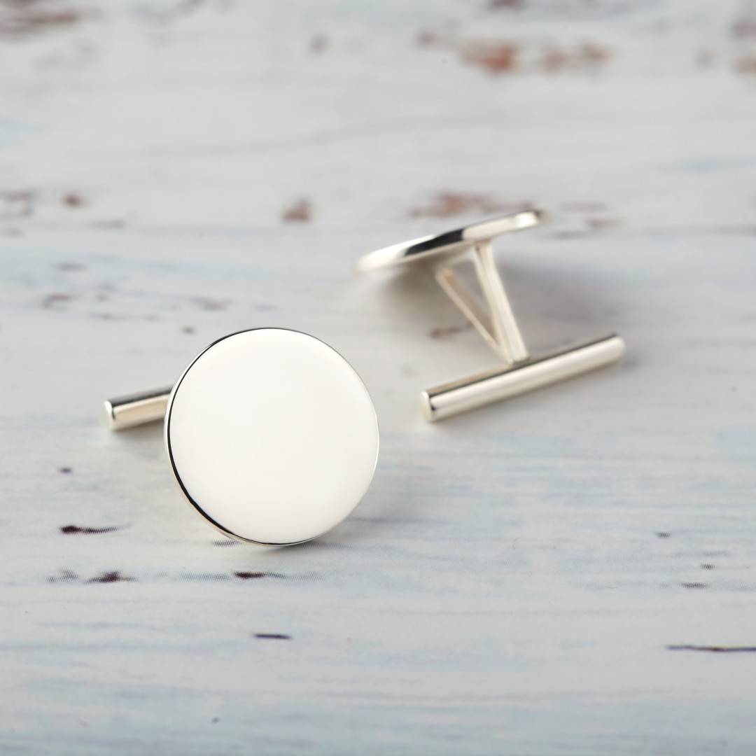 engraved sterling silver round cufflinks