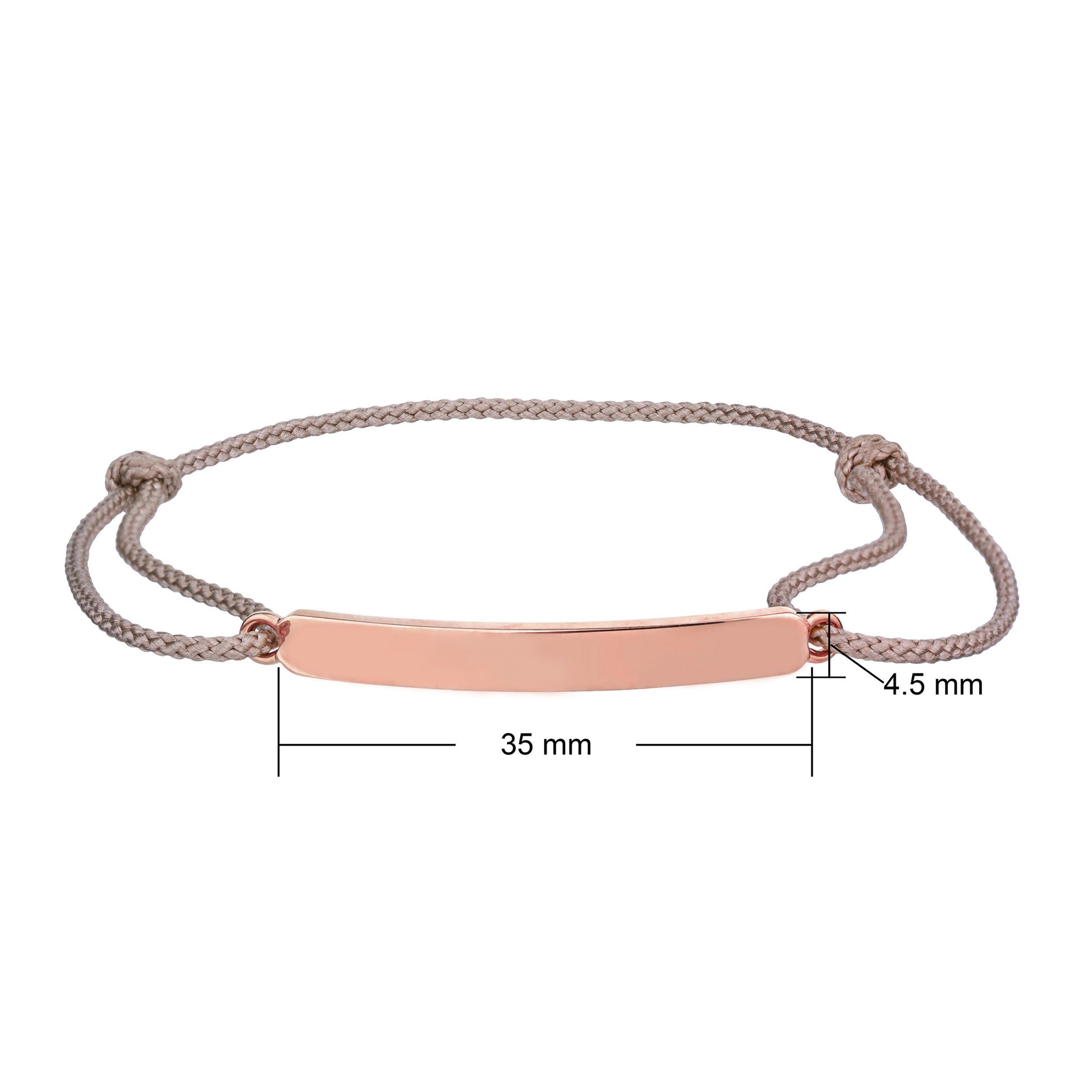 dimensions of rose gold ID bracelet with cord