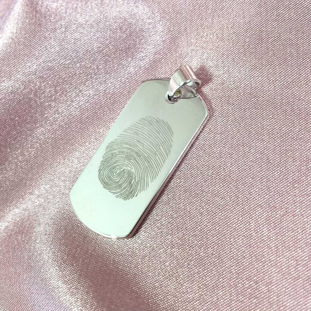 fingerprint engraved on mens sterling silver dog tag pendant