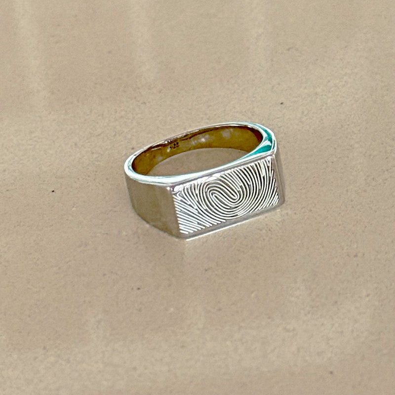 fingerprint engraved on sterling silver signet ring