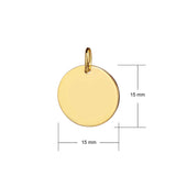 gold 15mm disc pendant dimensions