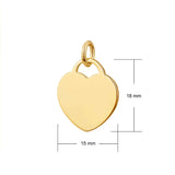 gold 15mm wide heart tag pendant dimensions