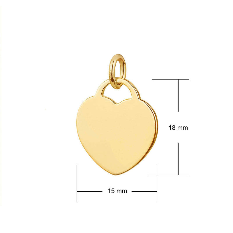 gold 15mm wide heart tag pendant dimensions