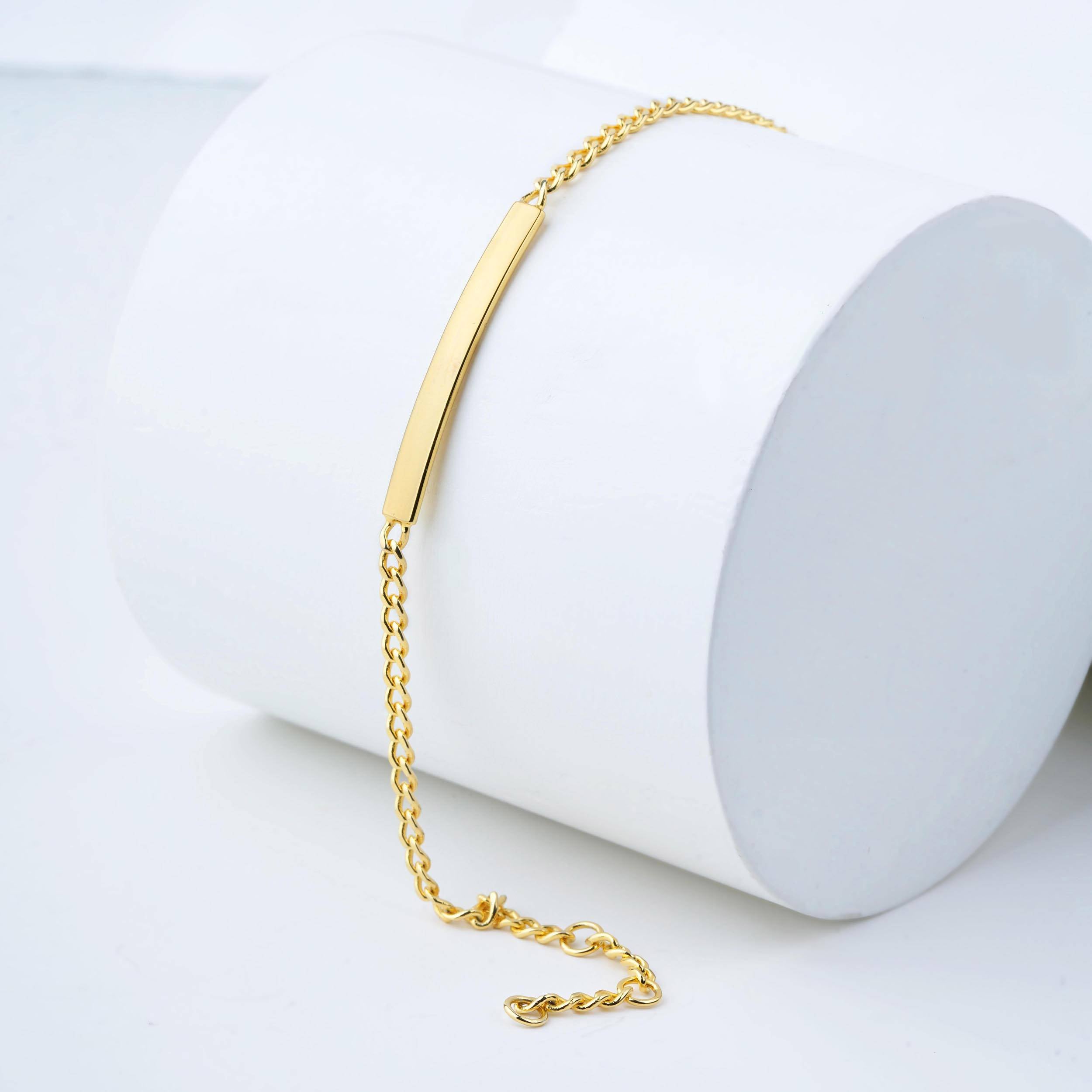 Personalised gold bar bracelet on adjustable chain