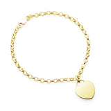 gold belcher bracelet with heart tag pendant