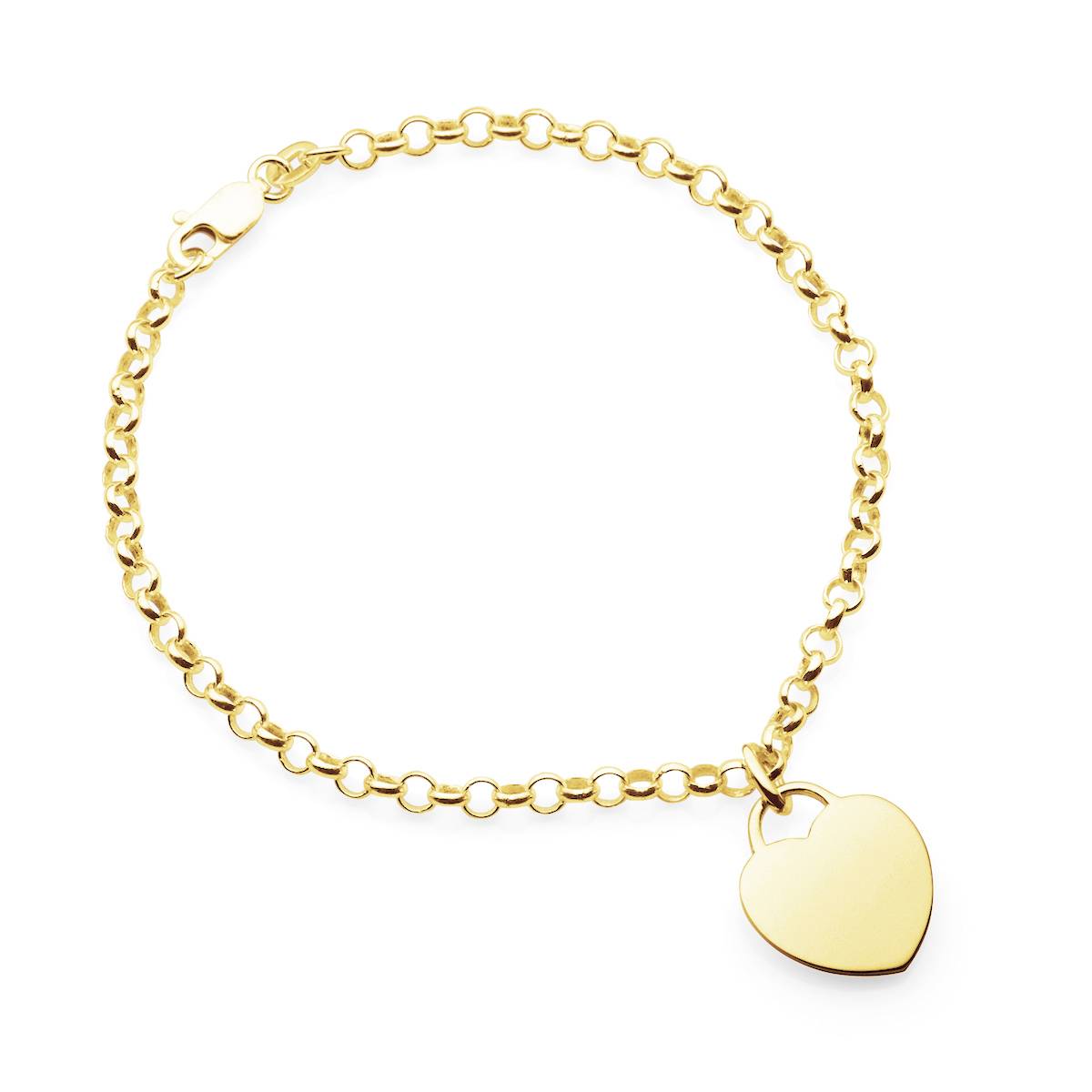 gold belcher bracelet with heart tag pendant