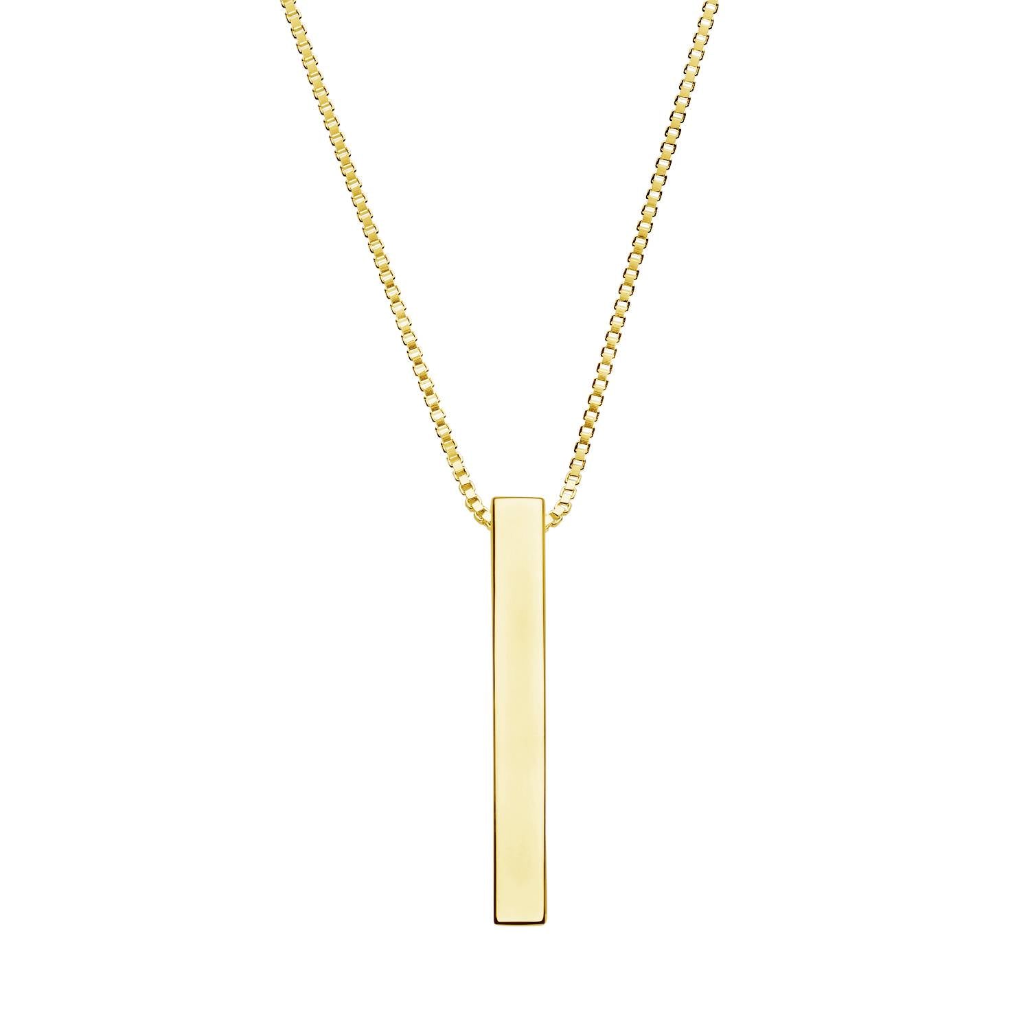 gold block bar necklace with box chain