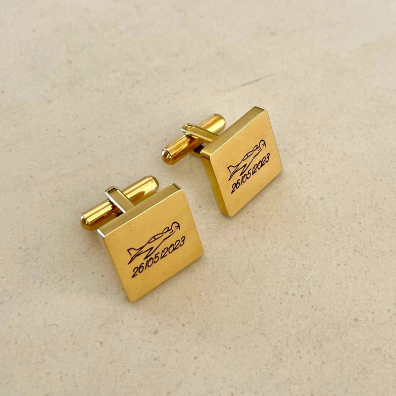 gold square cufflinks engraved