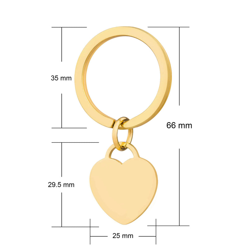 personalised gold steel heart keyring. dimensions