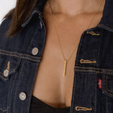gold cable chain with bloack bar pendant can be worn at different length