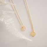 engraved gold disc necklaces with cable chain