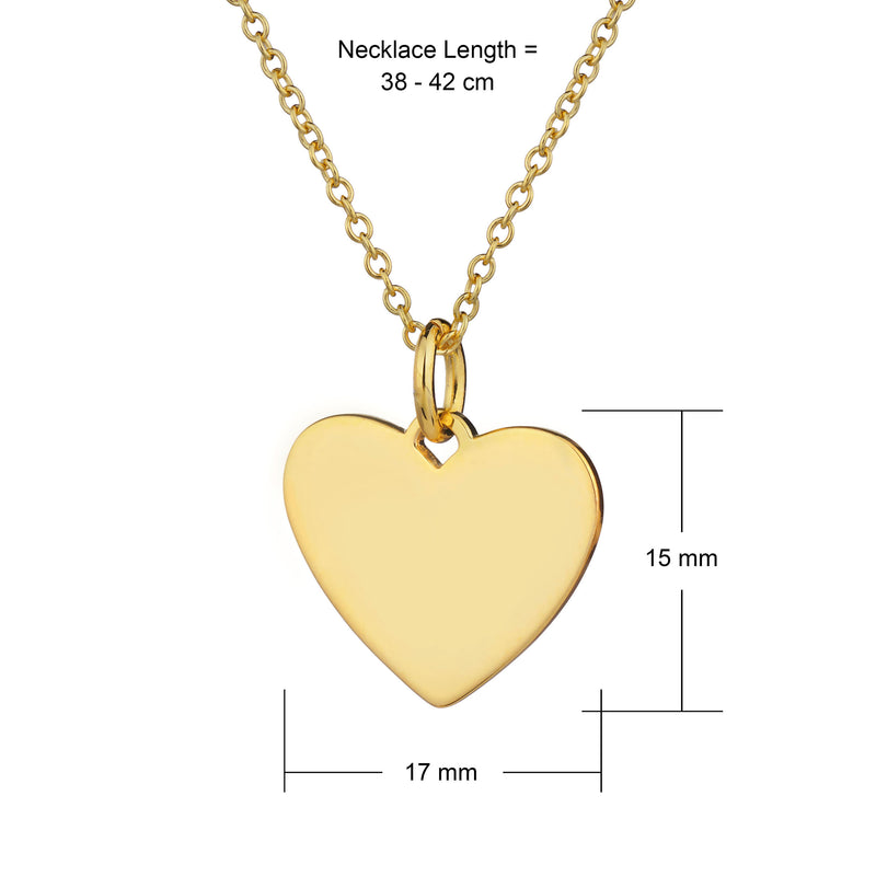 gold heart necklace with 17mm wide heart pendant and 42cm cable chain