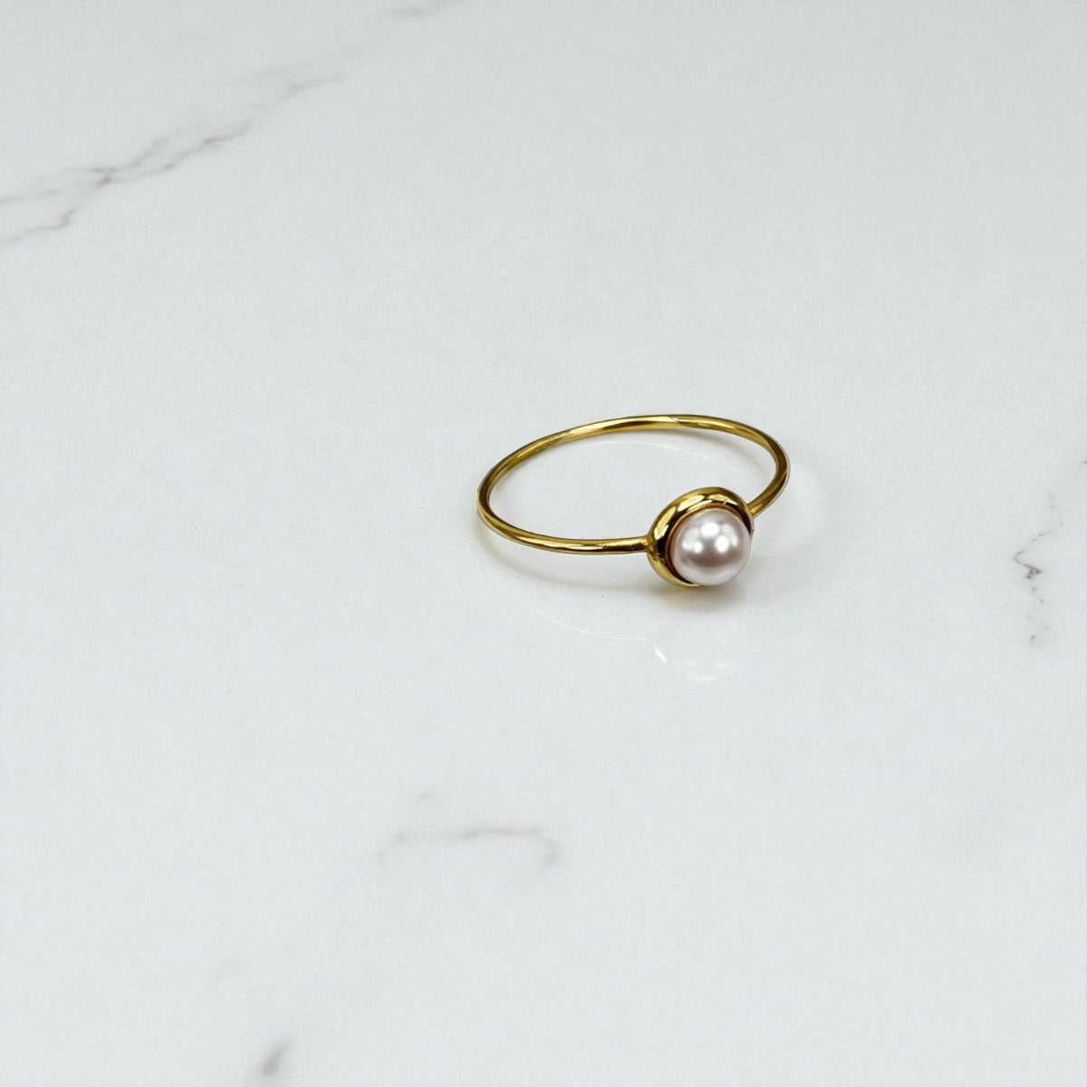 gold plated sterling silver ring with button pearl