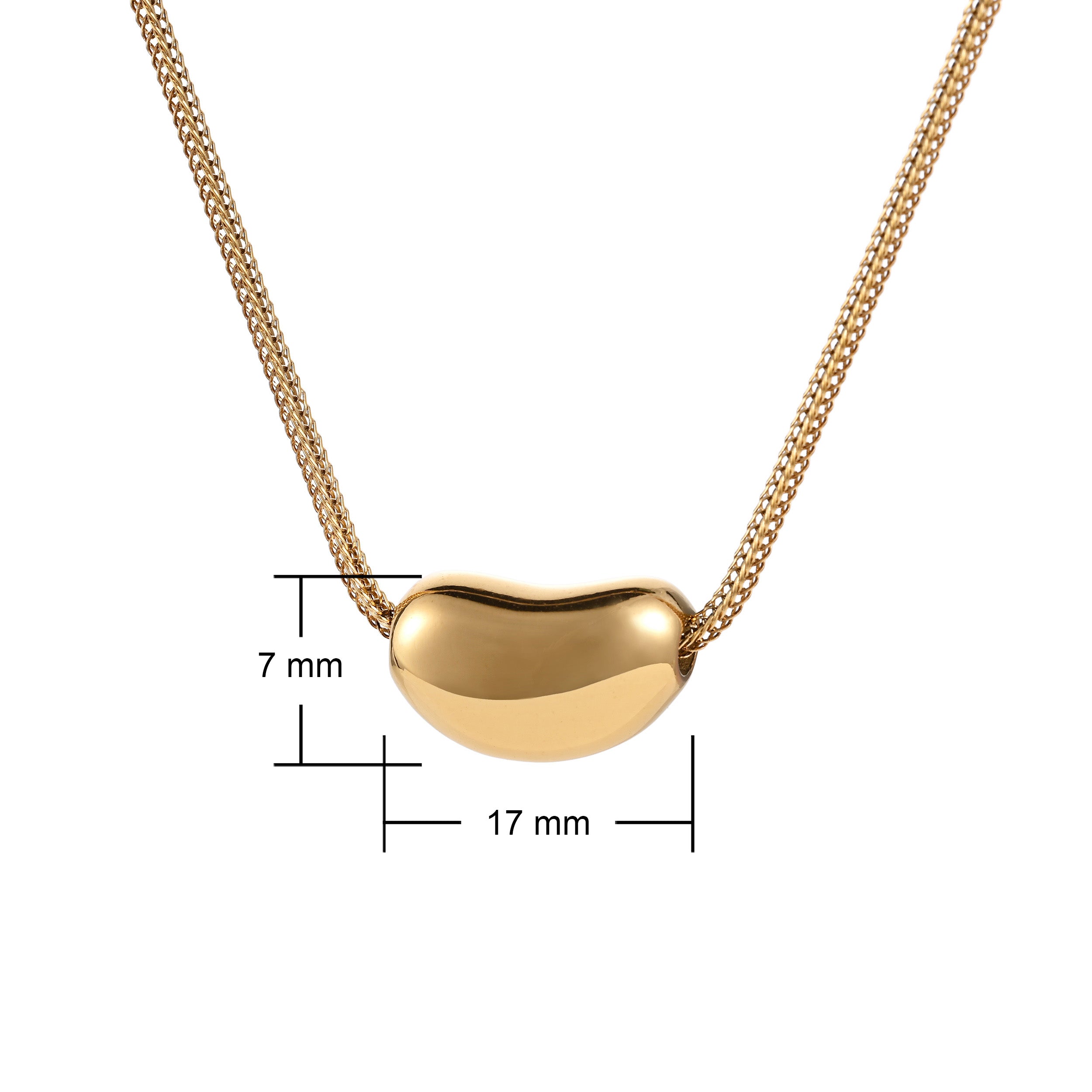 gold pebble pendant is 7 - 17mm on foxtail chain