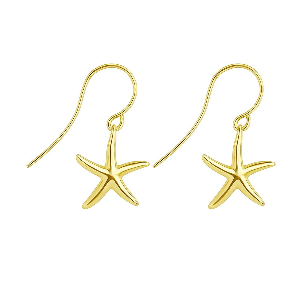 gold starfish earrrings made from sterling silver plated in gold
