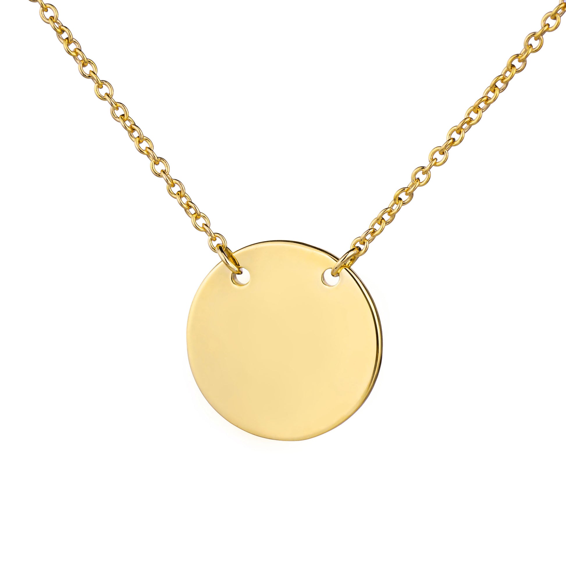 engrave a name or initial to this gold disc necklace