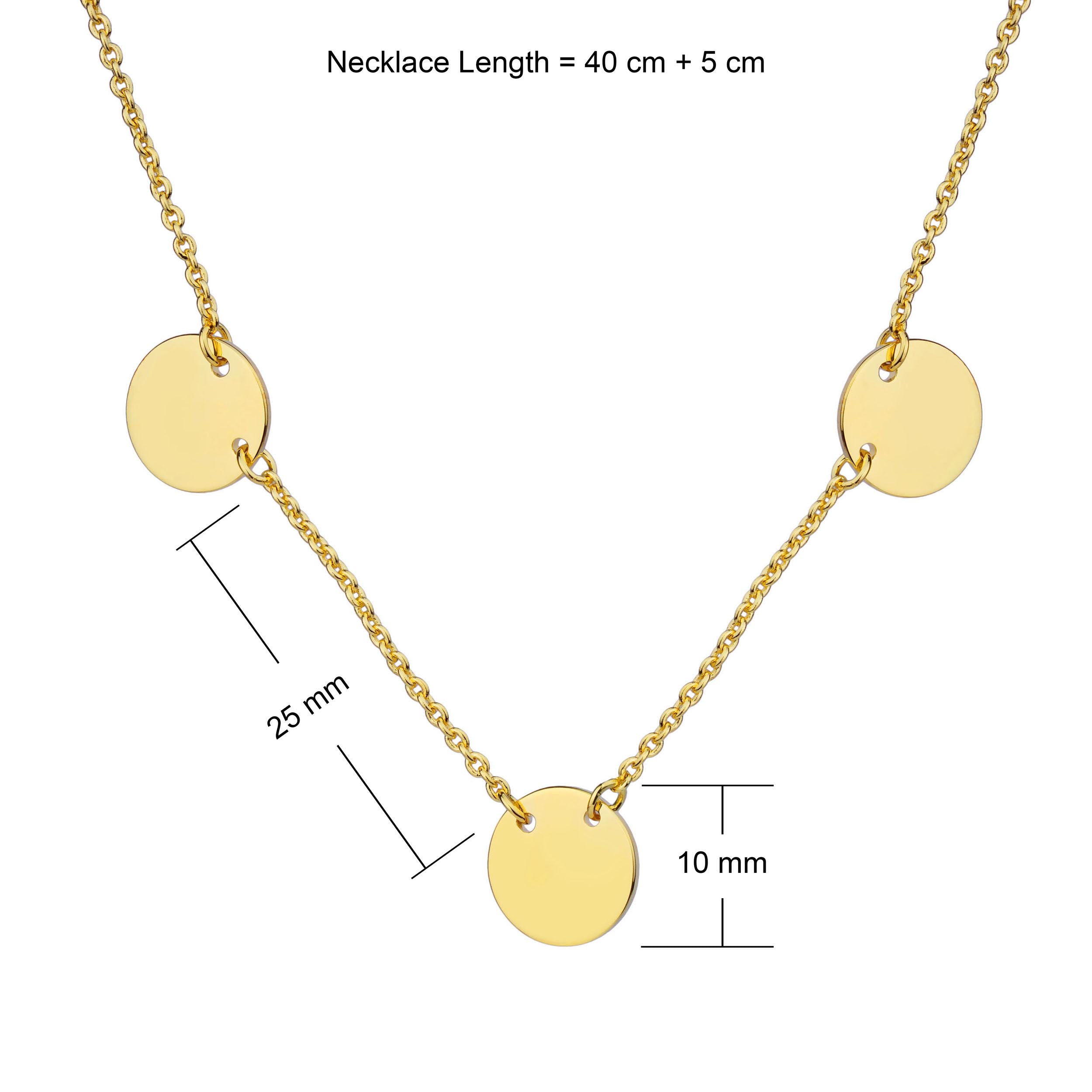 gold necklacw with three 10mm disc that can be engraved