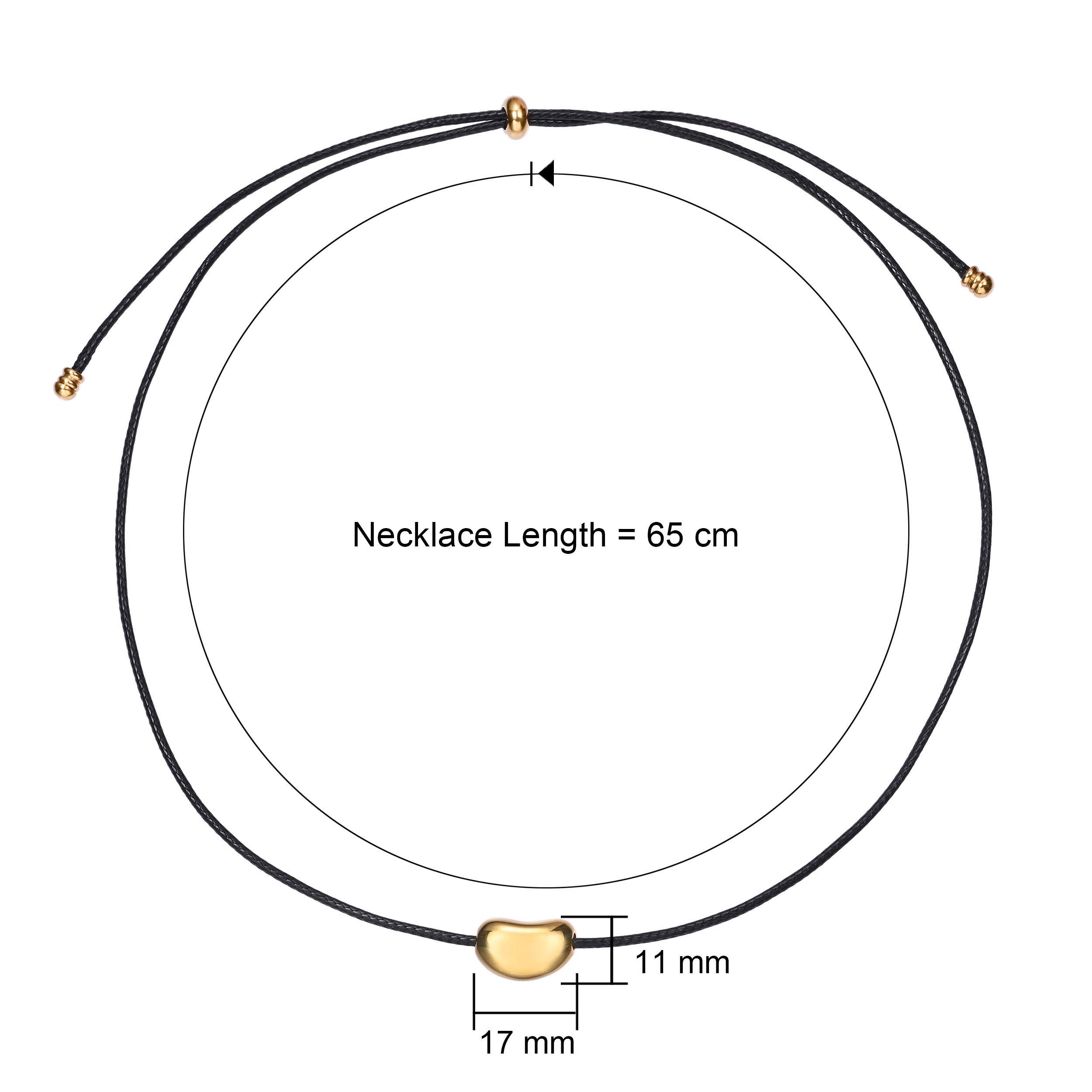 Gold Pebble Necklace with adjustable 65cm cord and size guide of pebble pendant