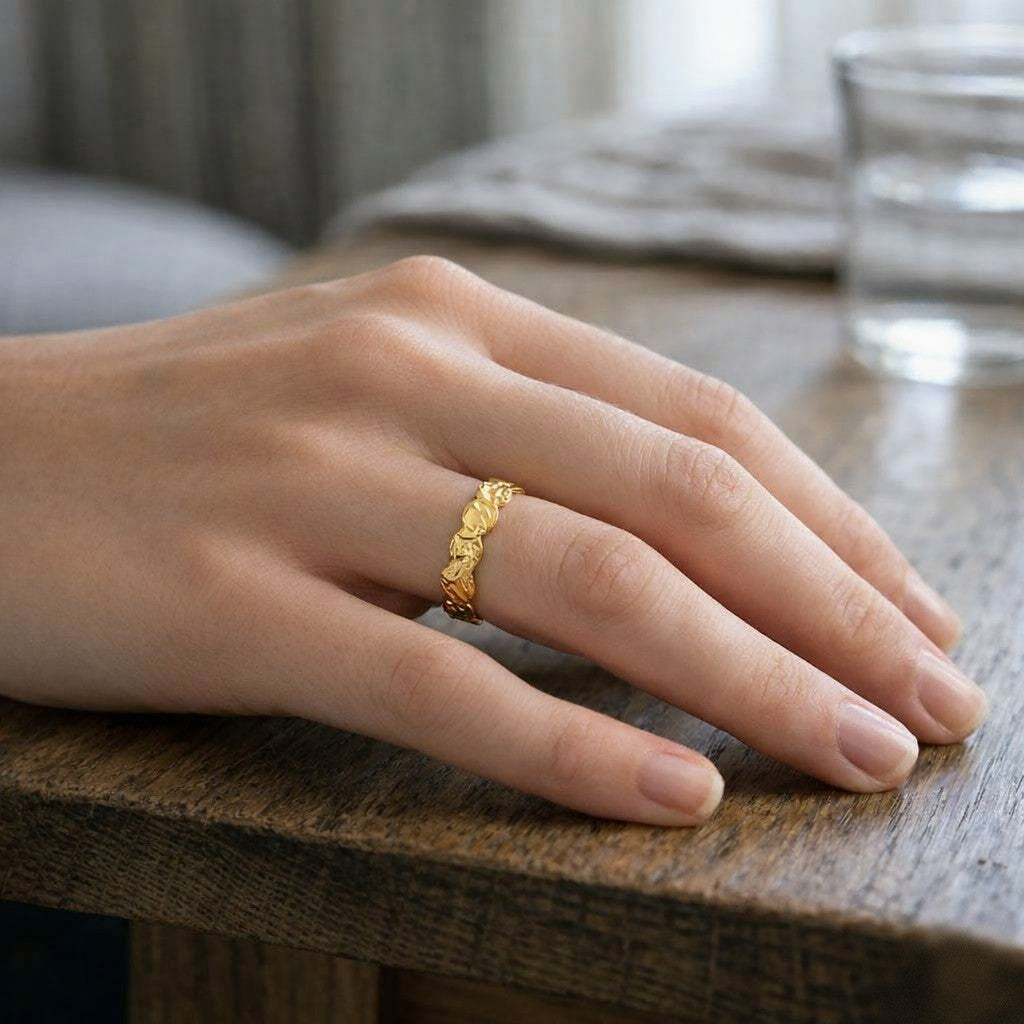 hammered circles band ring made from gold plated sterling silver