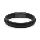 Engraved Men's Black Leather Bracelet