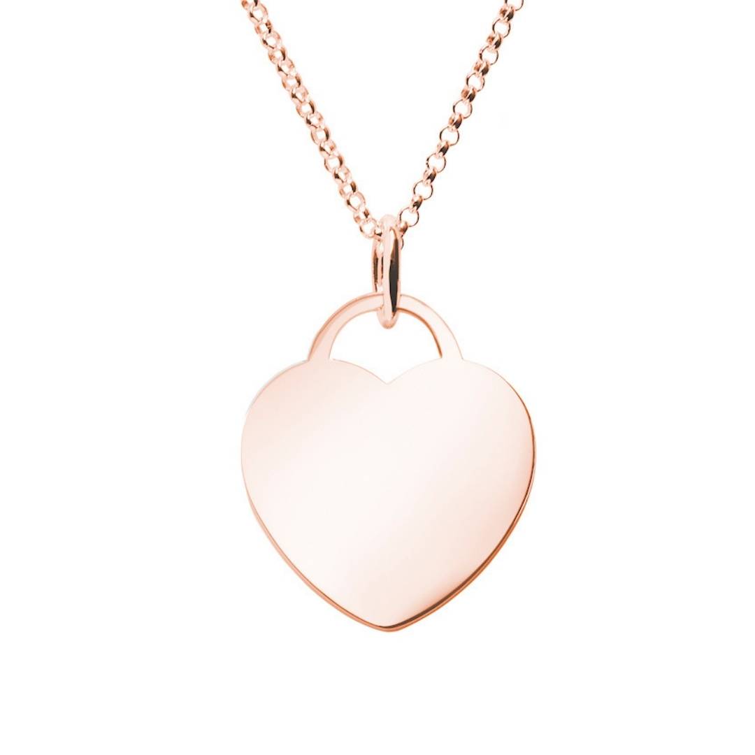 arge rose gold heart tag pendant with rolo chain