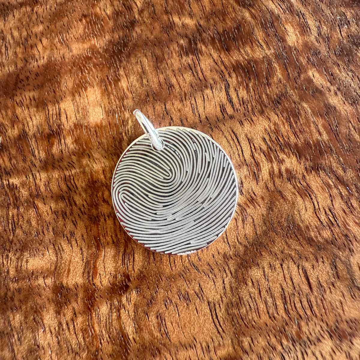 large 20mm disc pendant with fingerprint engraved