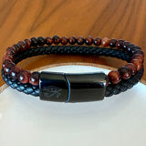 mens leather and bead bracelet engraved with Eye of Horus for protection, health and restoration.