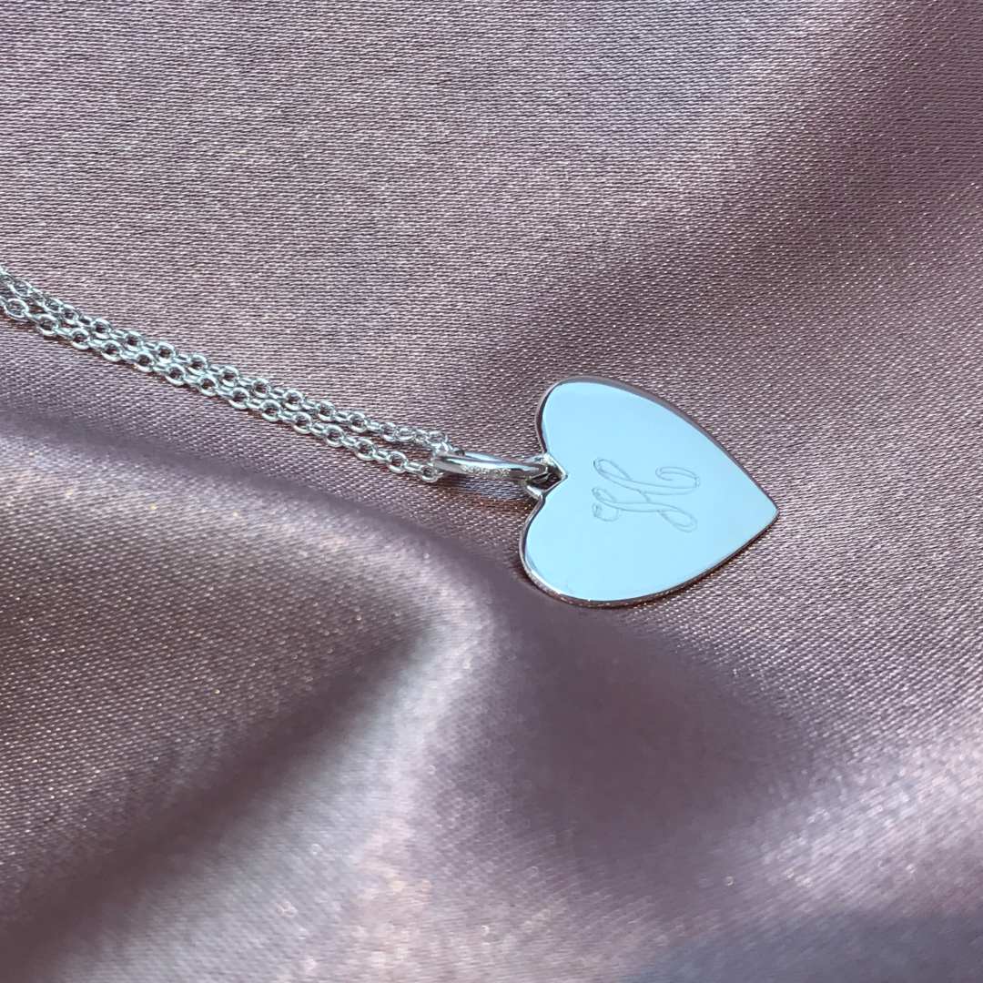 letter h engraved on heart pendant