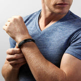 mens black leather bracelet - engrave the clasp