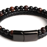 mens engraved leather and bead bracelet