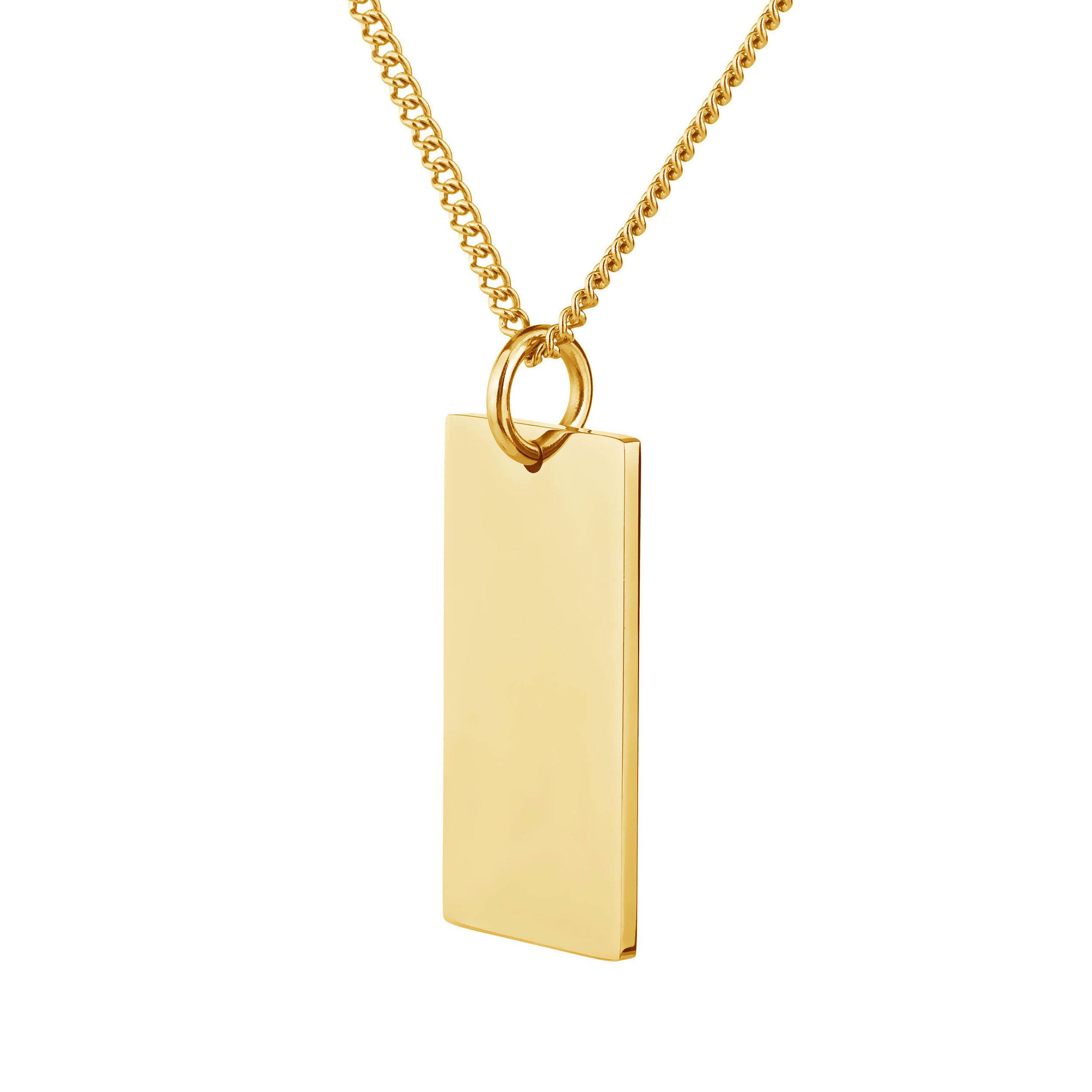 men's gold steel bar necklace side view