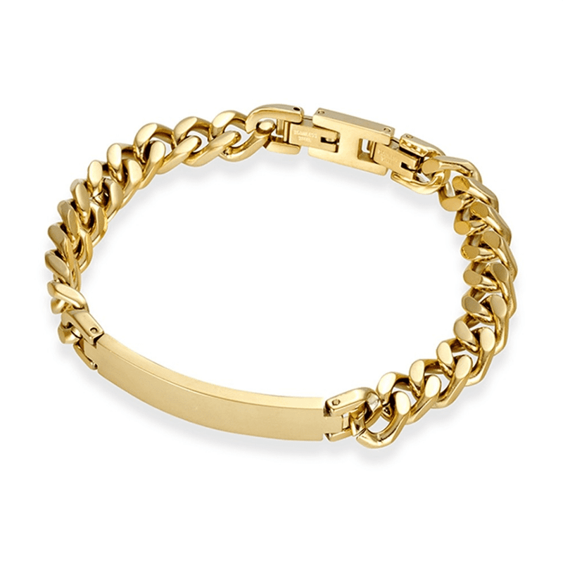 mens gold steel id bracelet you can engrave