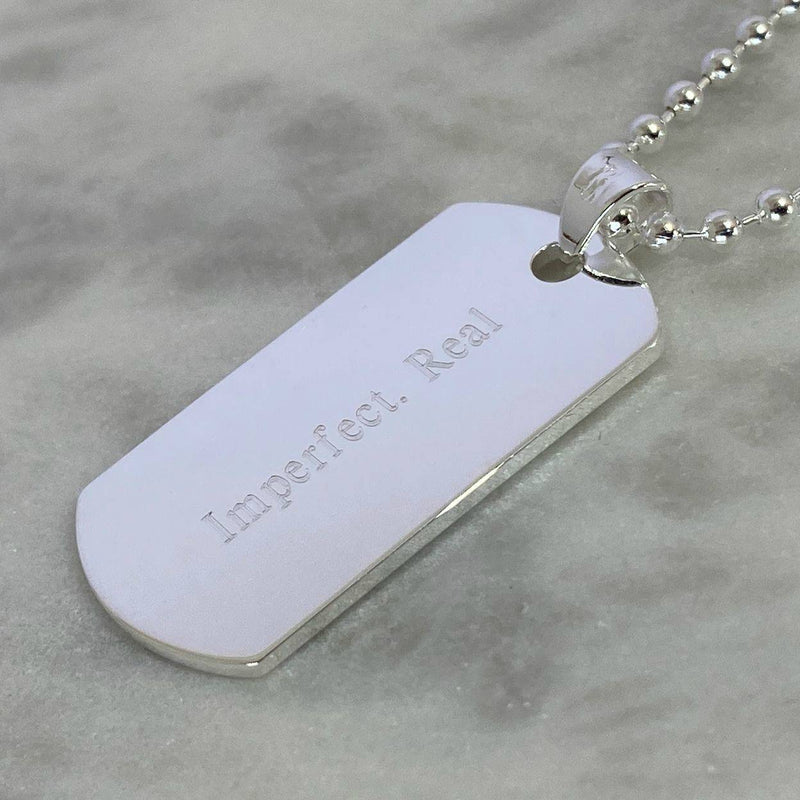 mens sterling silver engraved dog tag necklace