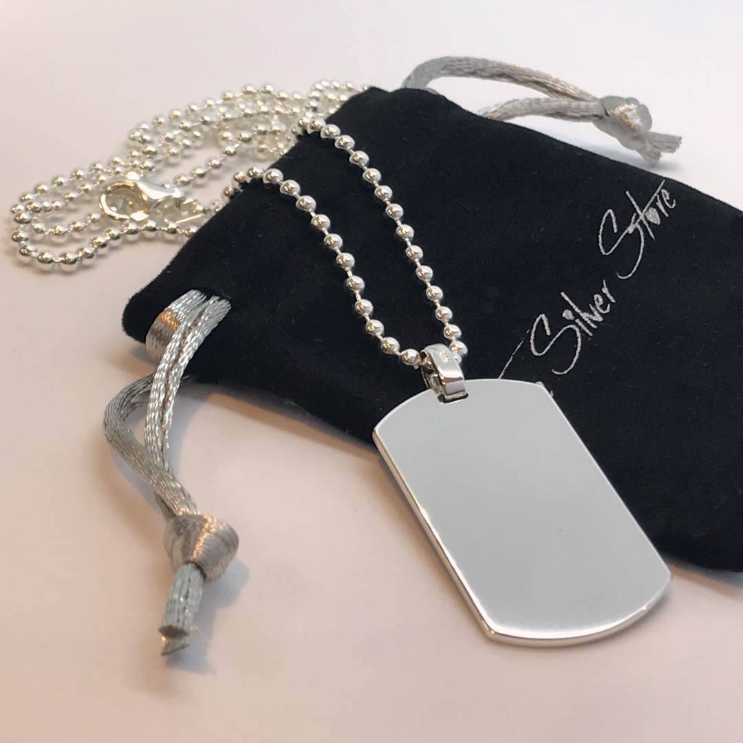 Engravable dog tag necklace sterling silver hotsell