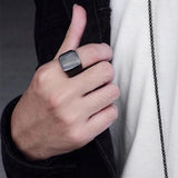 Black Steel Mens Square Signet Ring