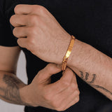 mens engraved identity bracelet gold coloured