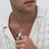 Mens Engravable Black and Silver Steel Ring