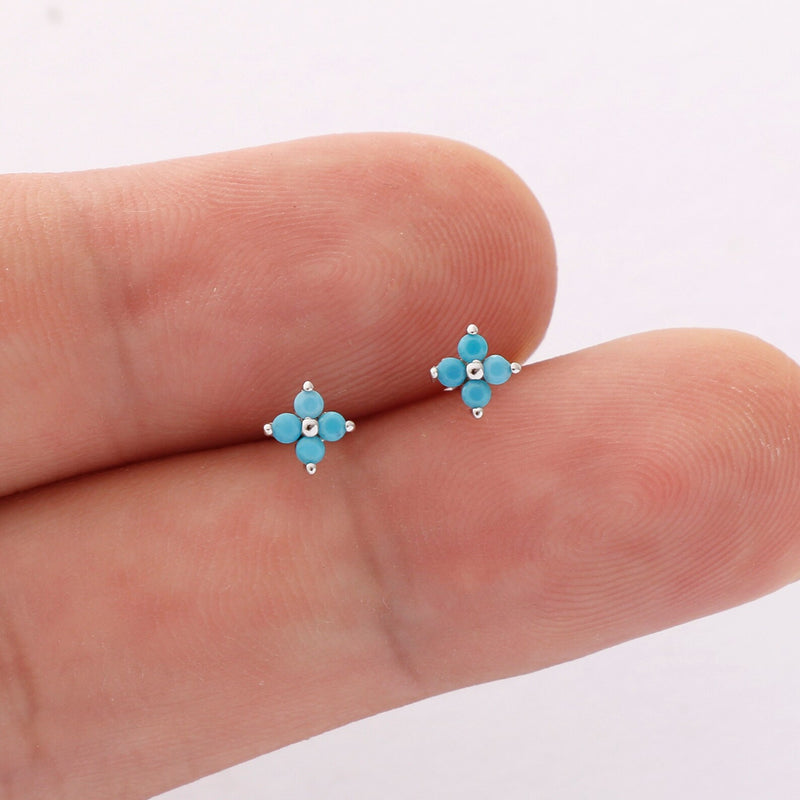 mini 4 leaf flower stud earrings