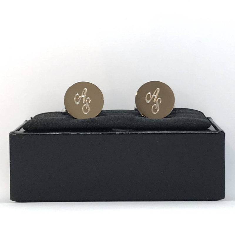 round cufflinks engraved with initials