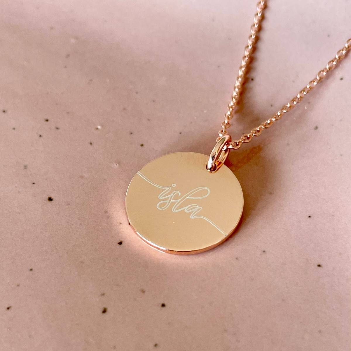 name isla engraved on disc necklace