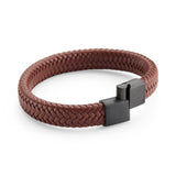 Engraved Men's Brown Braided Leather Bracelet