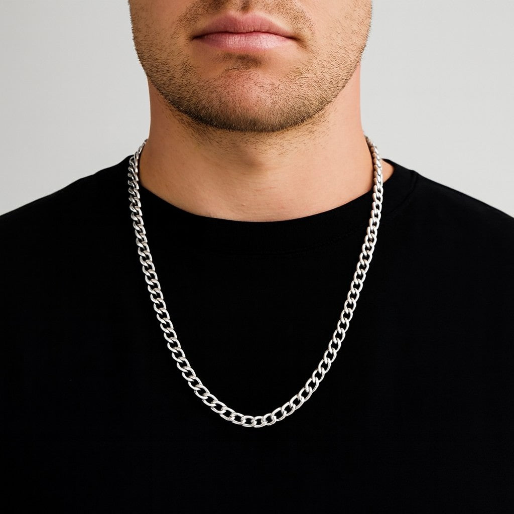 open oval curb steel necklace mens 60cm 7mm wide 