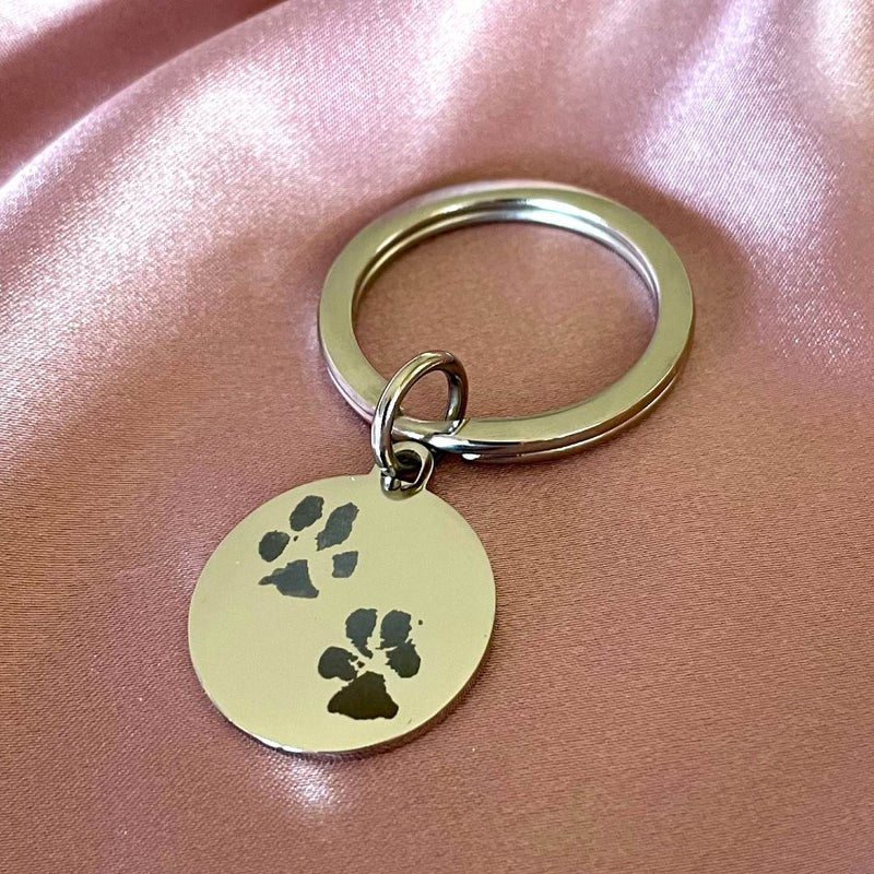 pet paw print engraving, personalised keyring, pet memorial keyring, paw print keyring