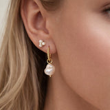 Gold Beaded Huggie Hoops with Pearl Drop