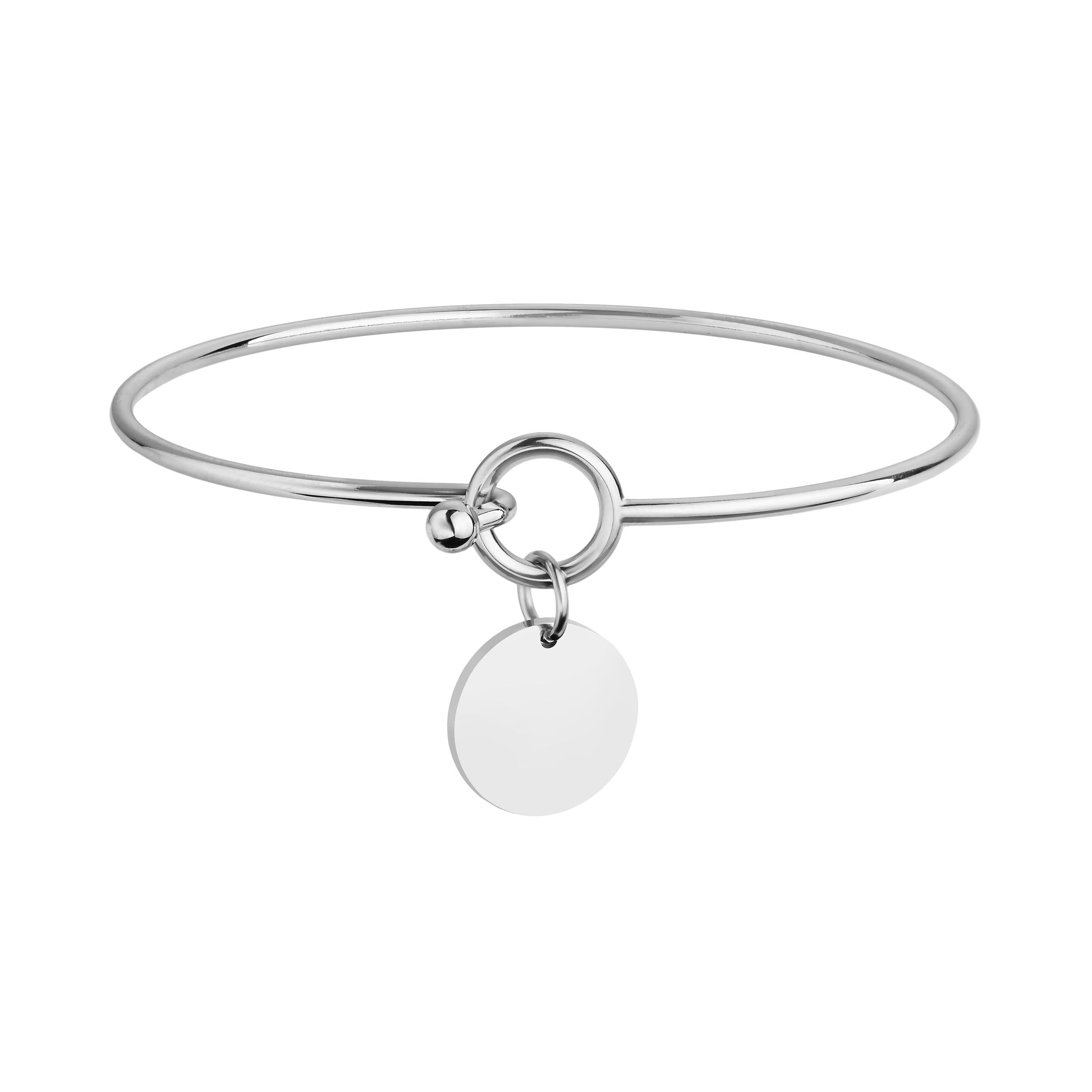 personalised silver bangle with disc that can be engraved