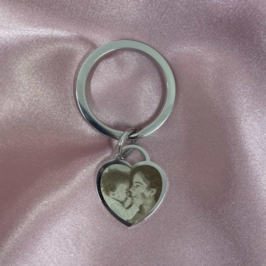 photo engraved heart key chain