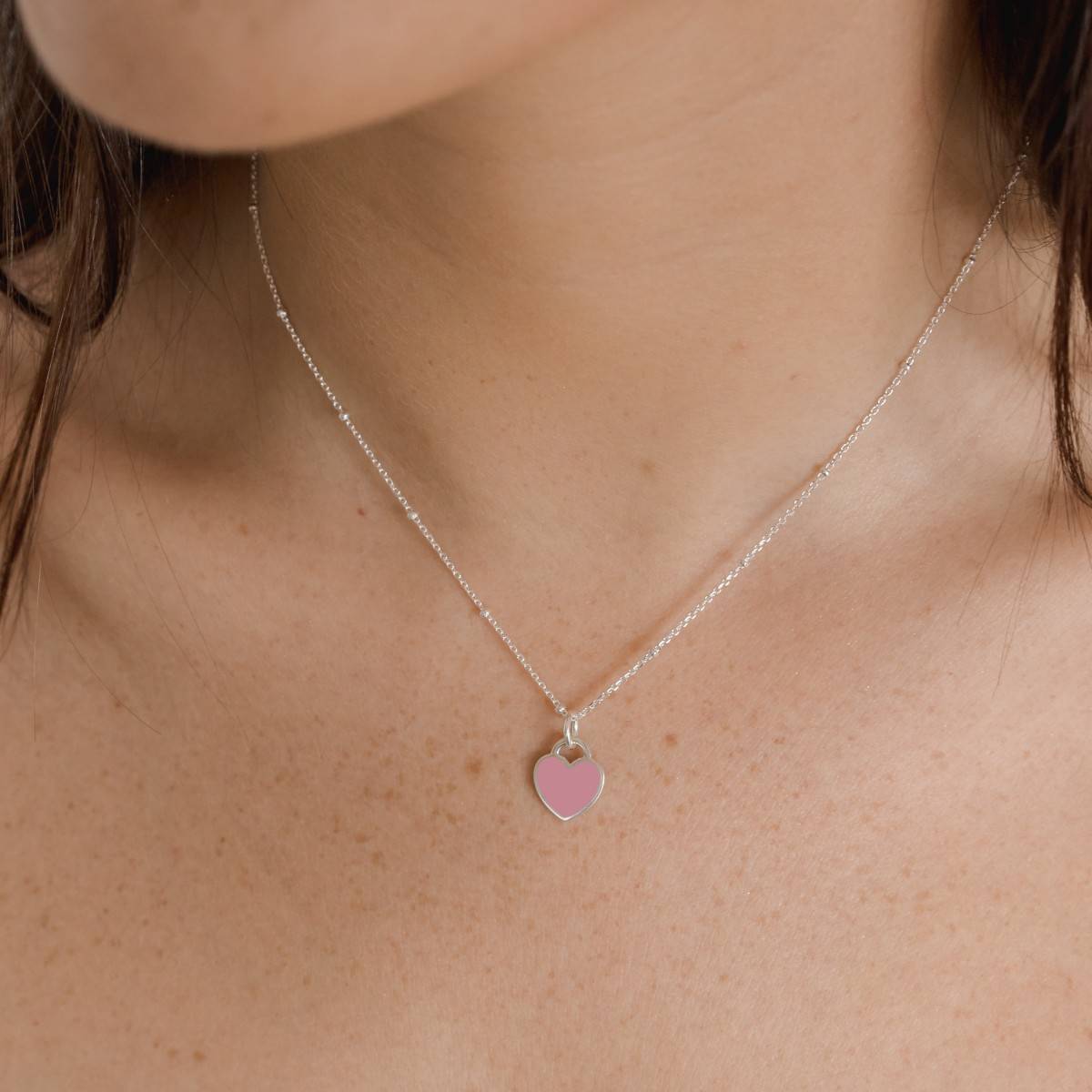 pink heart pendant with 40cm satellite chain