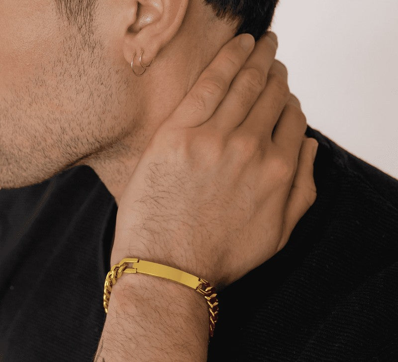 popular engraved gift for men gold steel bracelet 