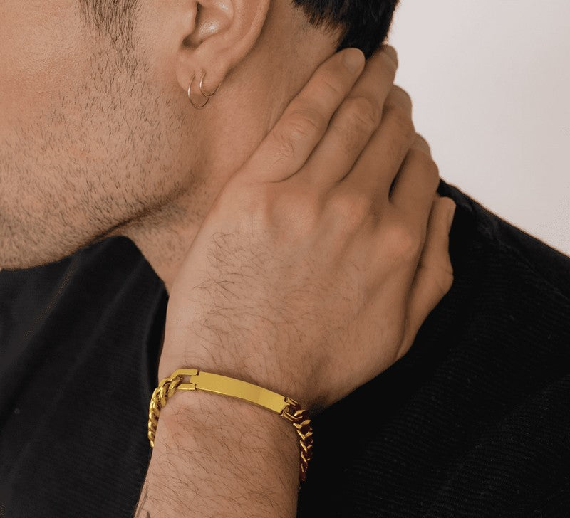 popular engraved gift for men gold steel bracelet 